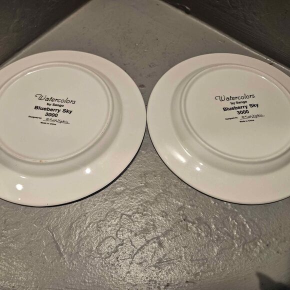 Watercolors by Sango Blueberry Sky 3000 2 Salad Plates 7 7/8"  by Sue Zipkin - Picture 5 of 7
